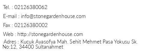 Stone Garden House Hotel telefon numaralar, faks, e-mail, posta adresi ve iletiim bilgileri